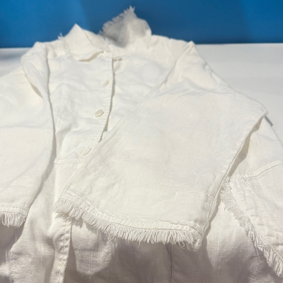 By JJ 100% Linen Stylish White Linen Blouse with Fringe Detail Size Large - Picture 11 of 13